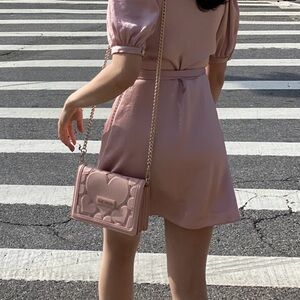 Love Moschino Chic Baby Pink Faux Leather Crossbody Bag with Gold Accents